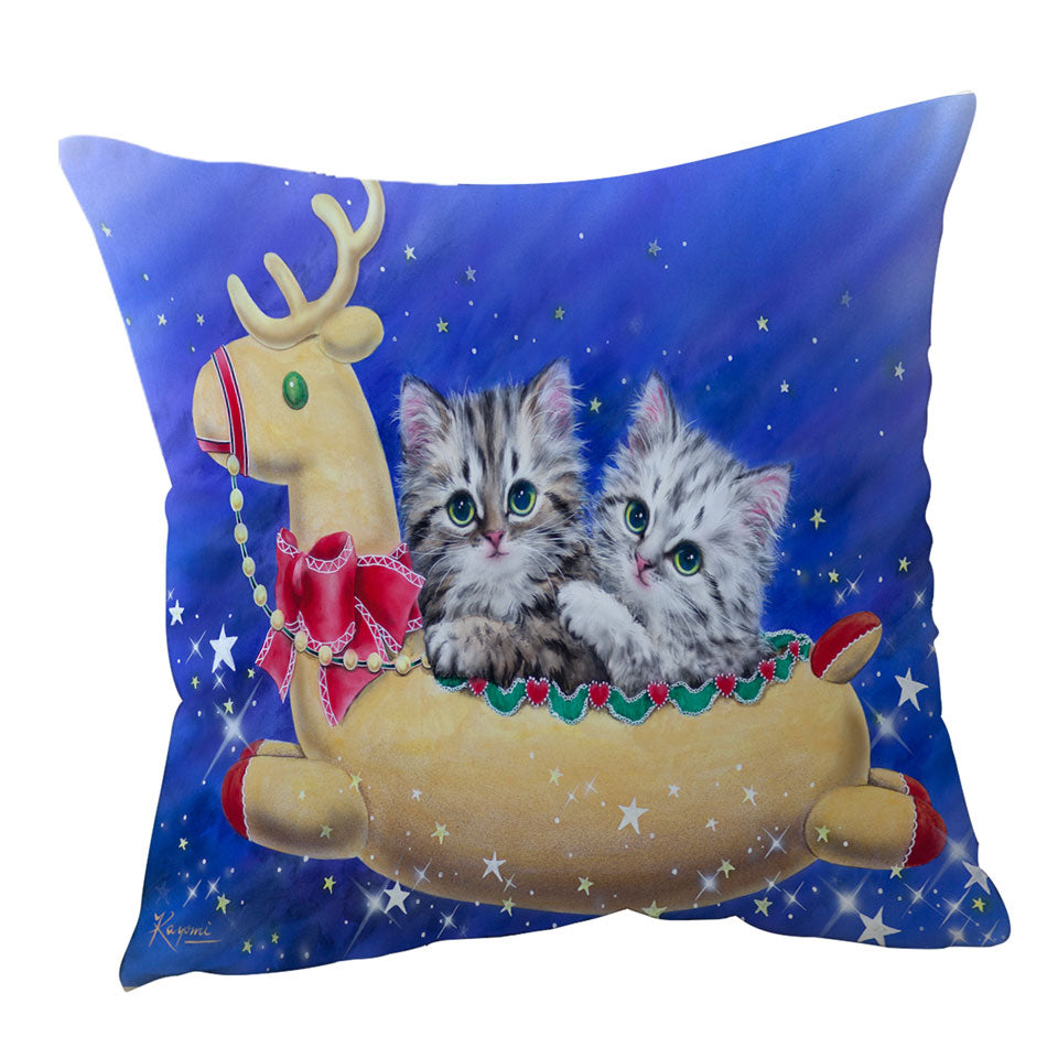 Christmas Cushion Covers with Reindeer Ride Kitty Cats