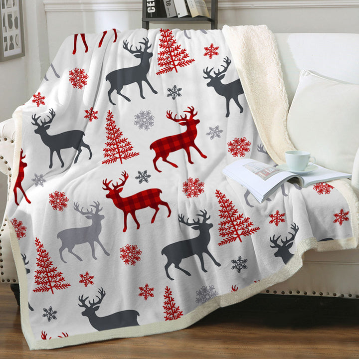Christmas Decorative Throws Tree Deer and Snow Pattern