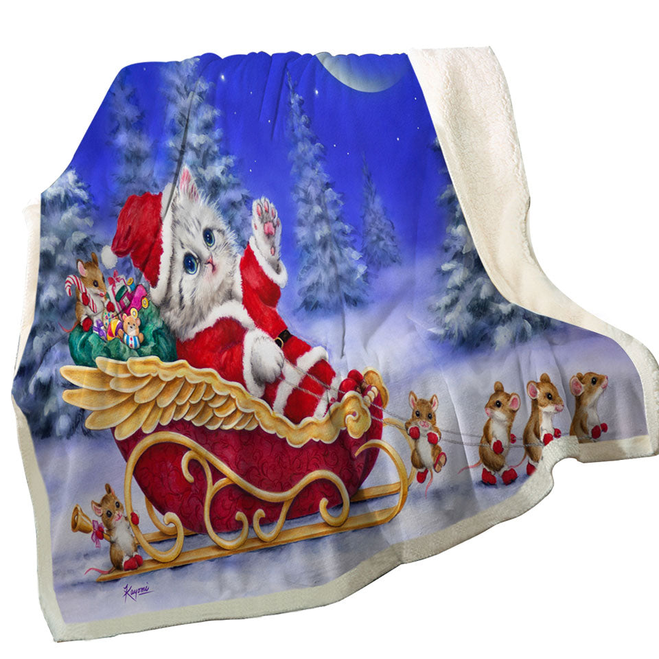 Christmas Fleece Blankets Cats Kitten Santa and Mice Helpers