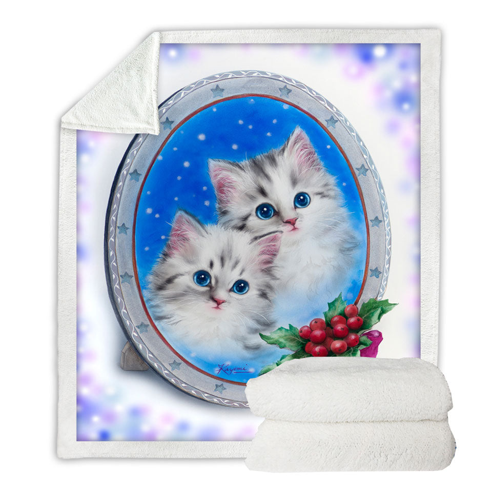 Christmas Fleece Blankets Design Cute Kittens Holiday Portrait