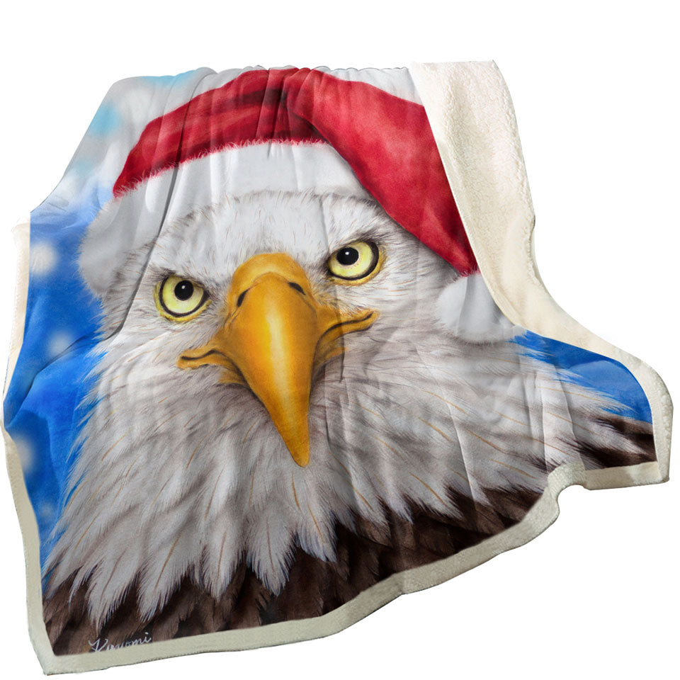 Christmas Fleece Blankets with Cool Funny Wild Animal Art Eagle Santa