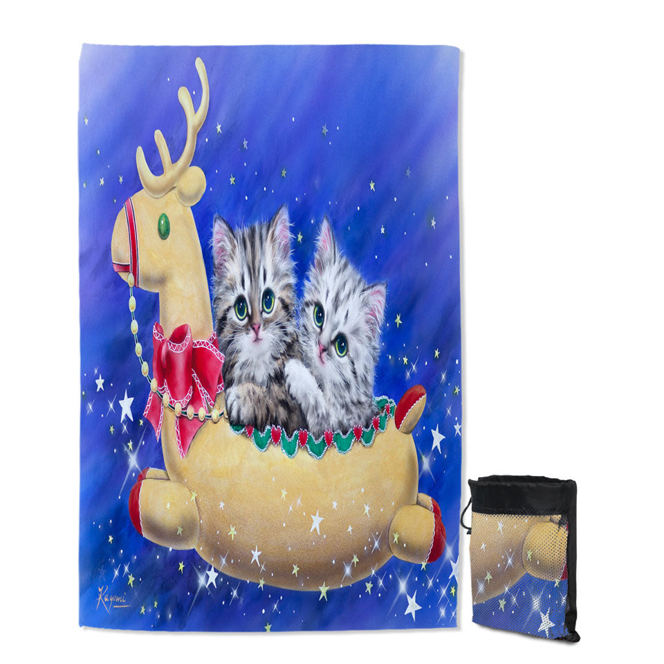 Christmas Giant Beach Towel with Reindeer Ride Kitty Cats