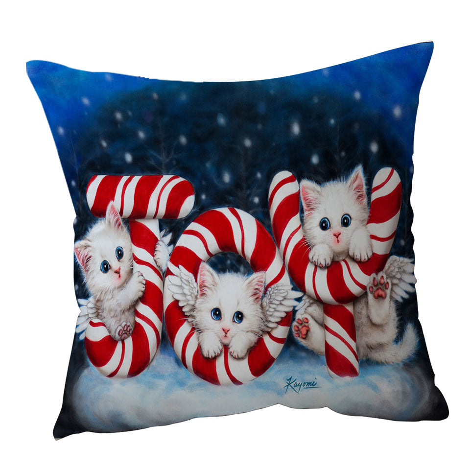 Christmas Joy Throw Pillows Three Cute Angel White Kittens