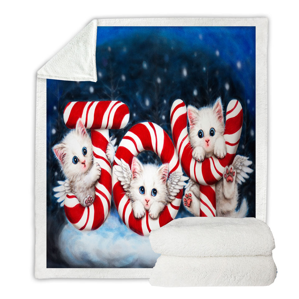 Christmas Joy Throws Three Cute Angel White Kittens