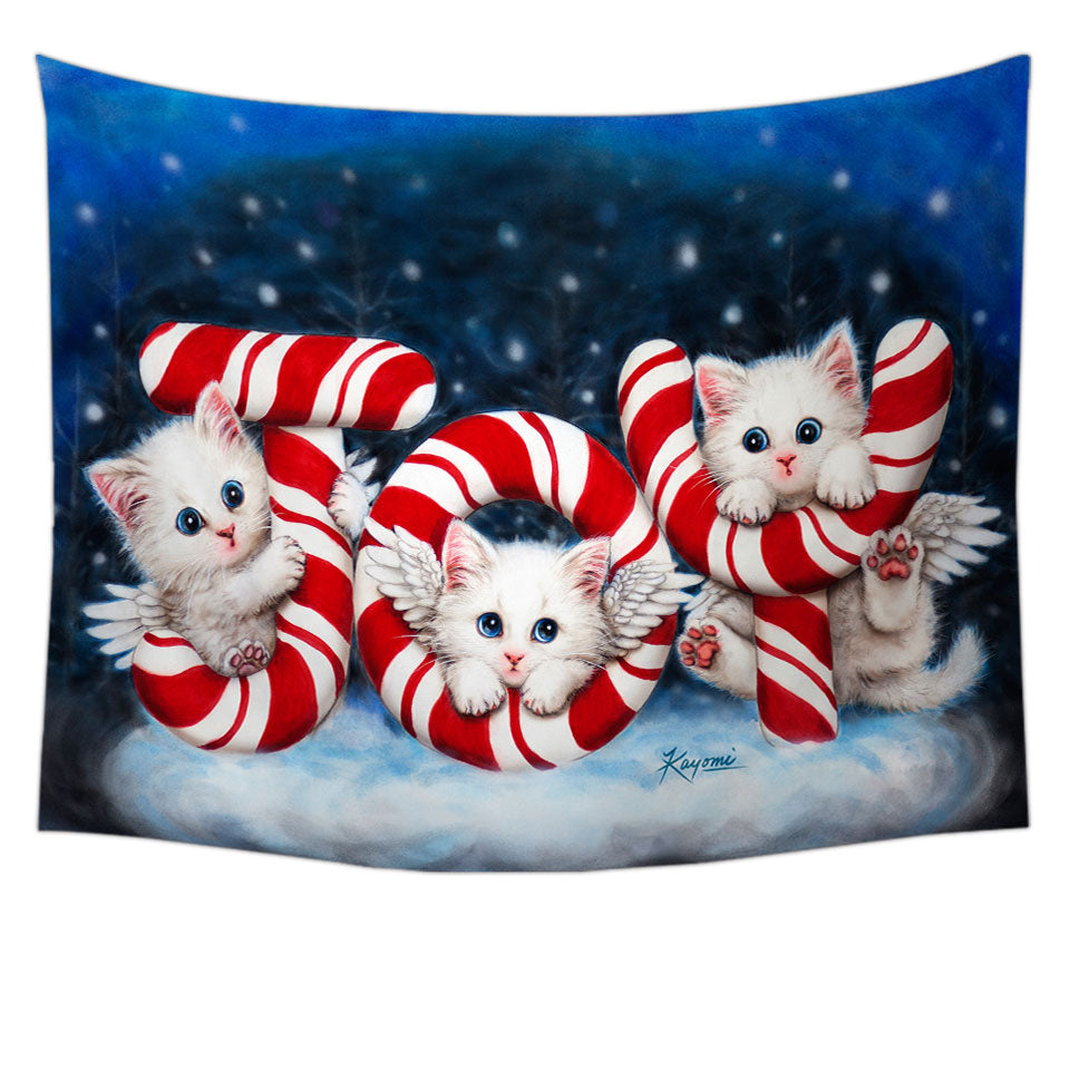 Christmas Joy Wall Decor Three Cute Angel White Kittens