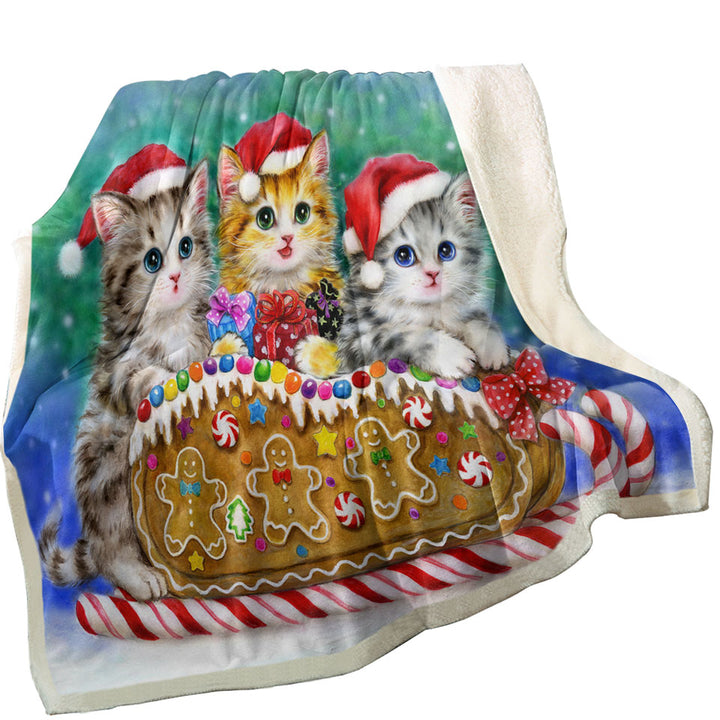Christmas Kids Throws Cats Cute Gingerbread Sleigh Kittens