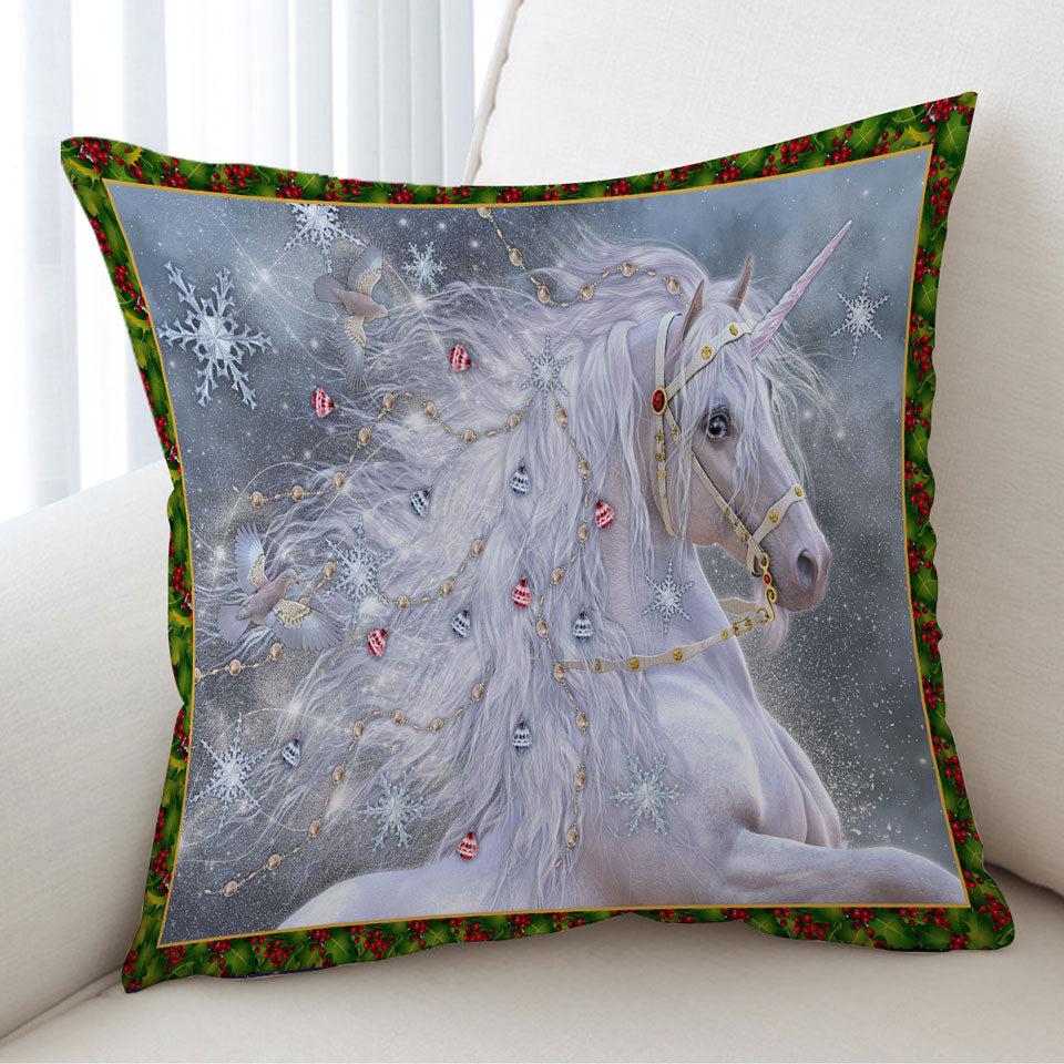 Christmas Magic White Unicorn Cushion Covers