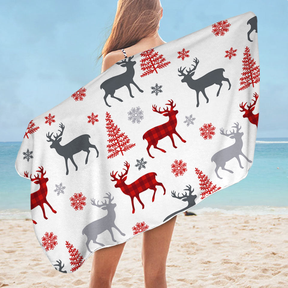 Christmas Pool Towels Tree Deer and Snow Pattern
