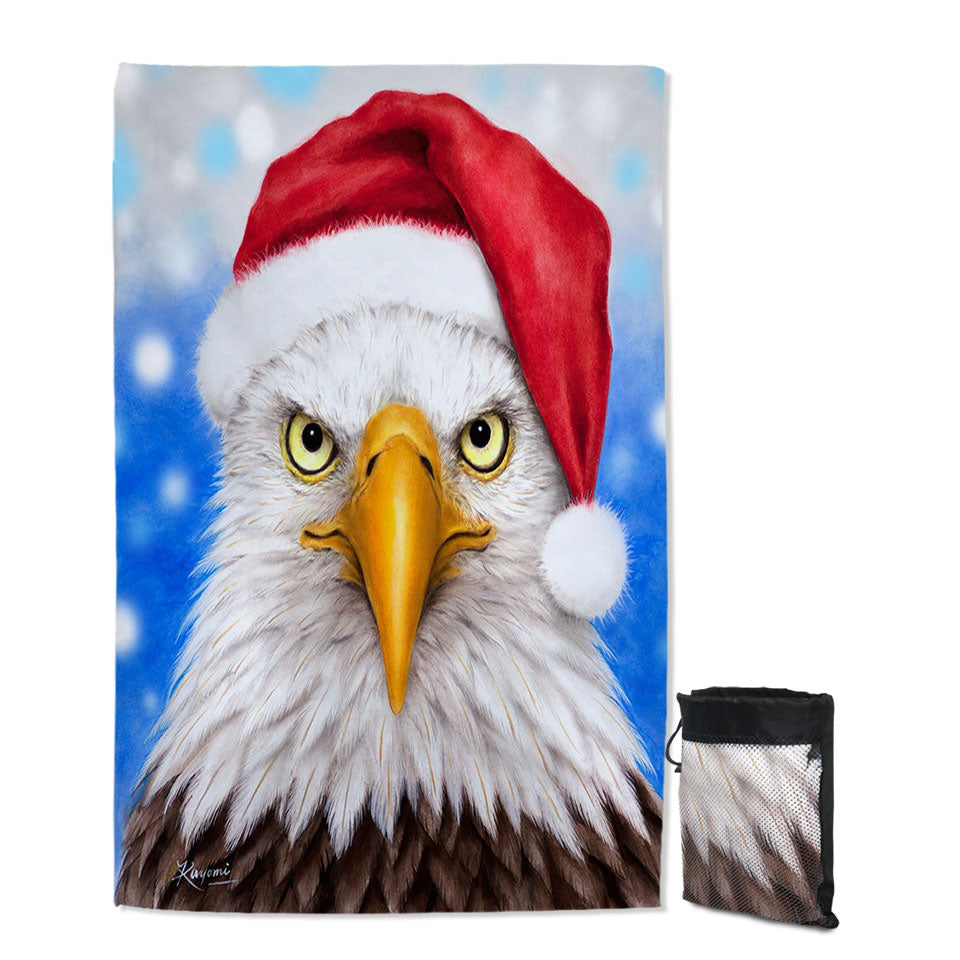 Christmas Quick Dry Beach Towel Cool Funny Wild Animal Art Eagle Santa