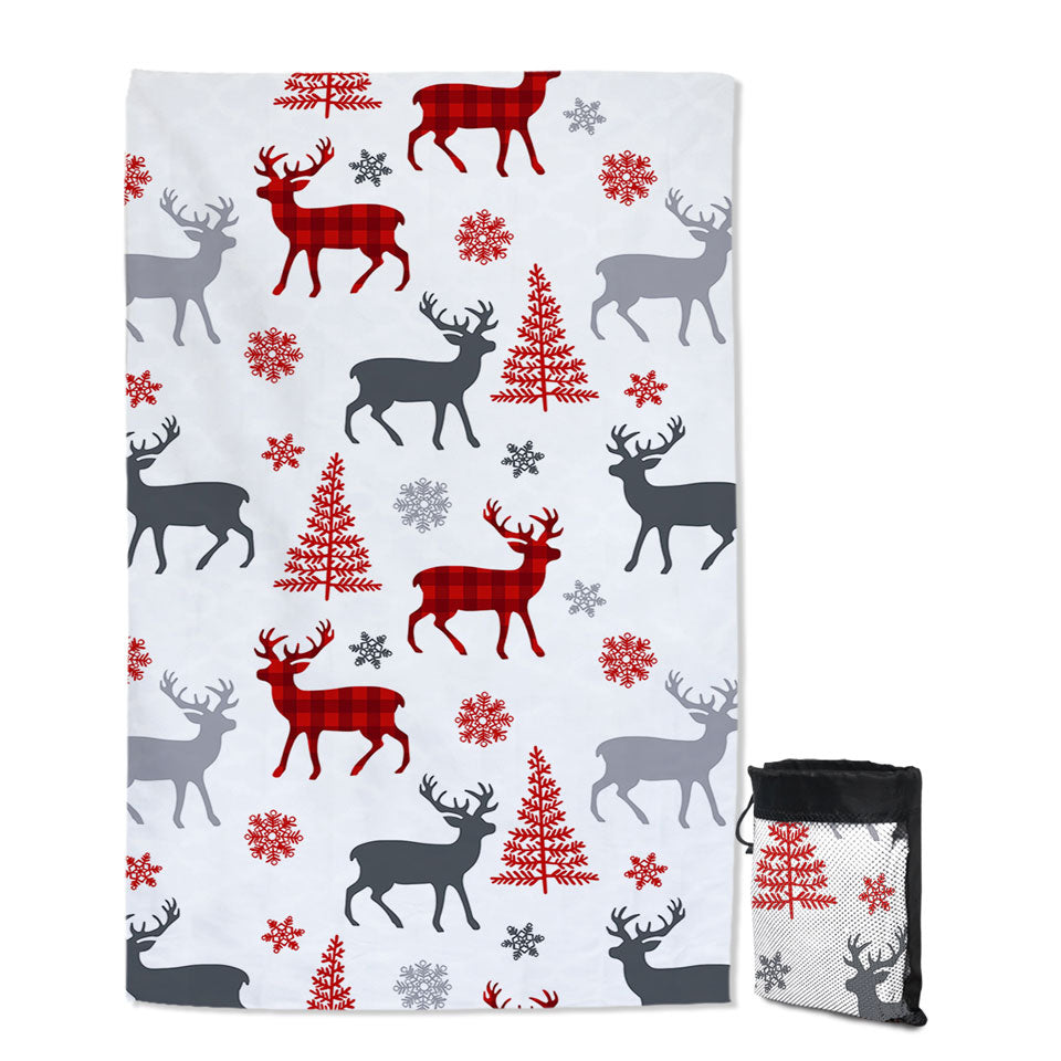Christmas Quick Dry Beach Towels Tree Deer and Snow Pattern