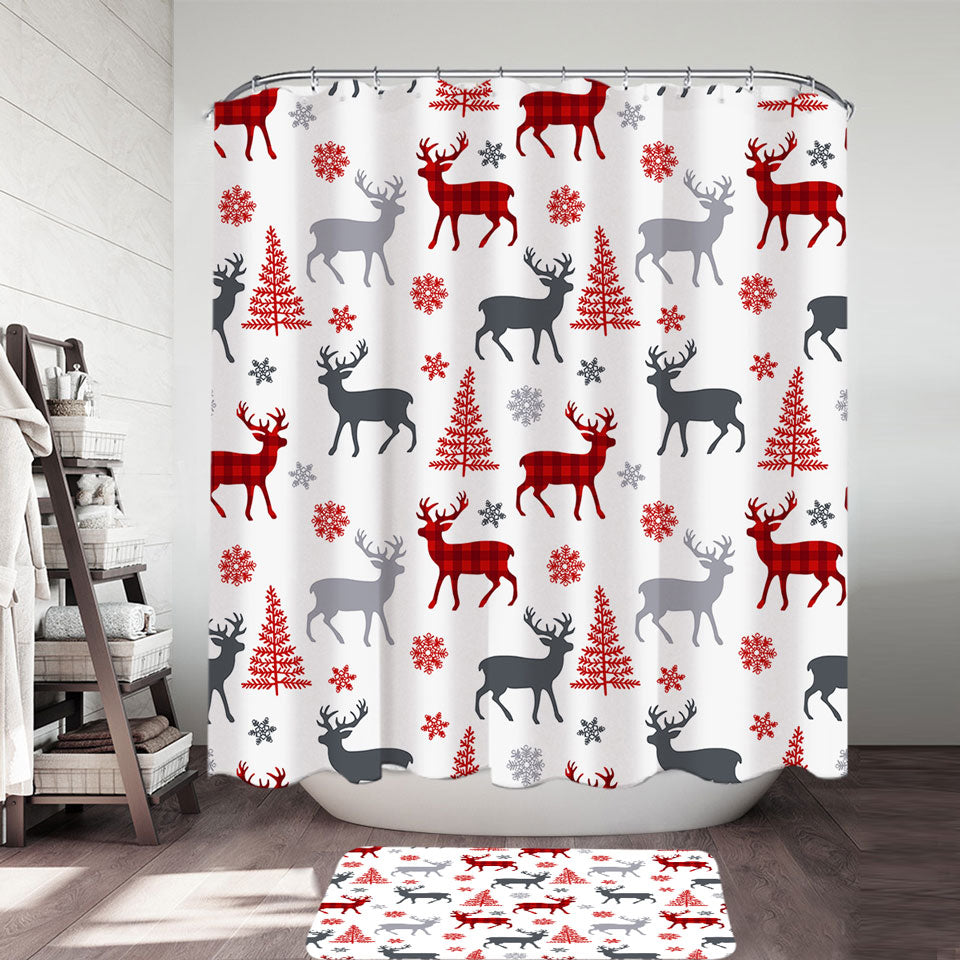 Christmas Shower Curtains Tree Deer and Snow Pattern