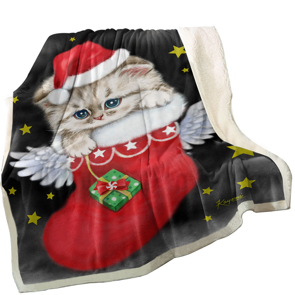 Christmas Sofa Blankets Adorable Tabby Kitty in Red Angle Christmas Sock