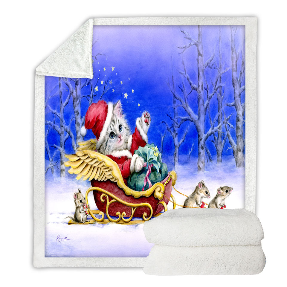Christmas Sofa Blankets Cat Kitten Santa with Mice Friends
