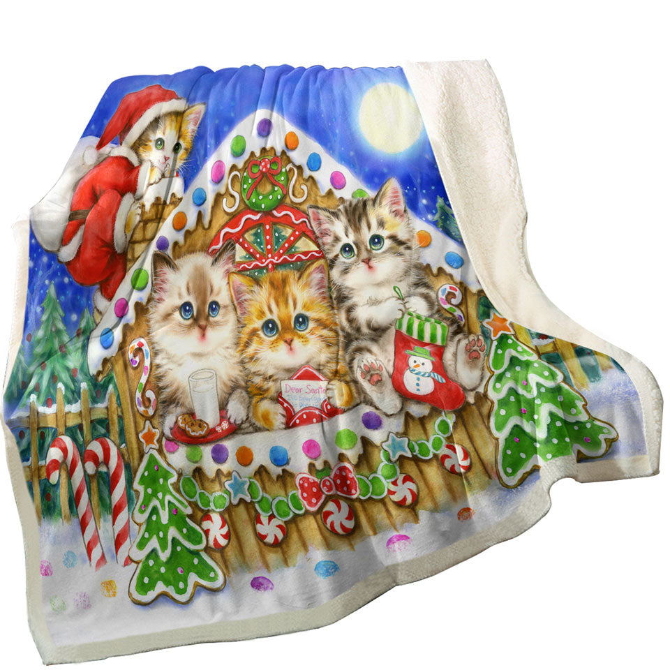 Christmas Sofa Blankets Cats Cute Gingerbread House for Kittens