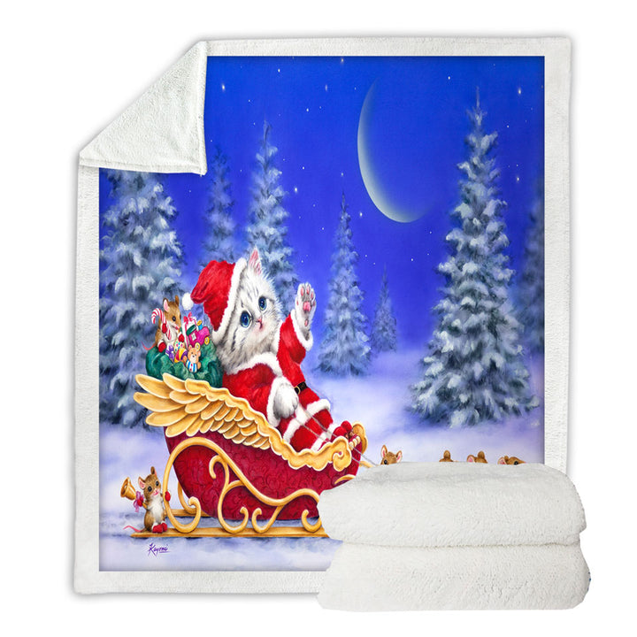 Christmas Sofa Blankets Cats Kitten Santa and Mice Helpers