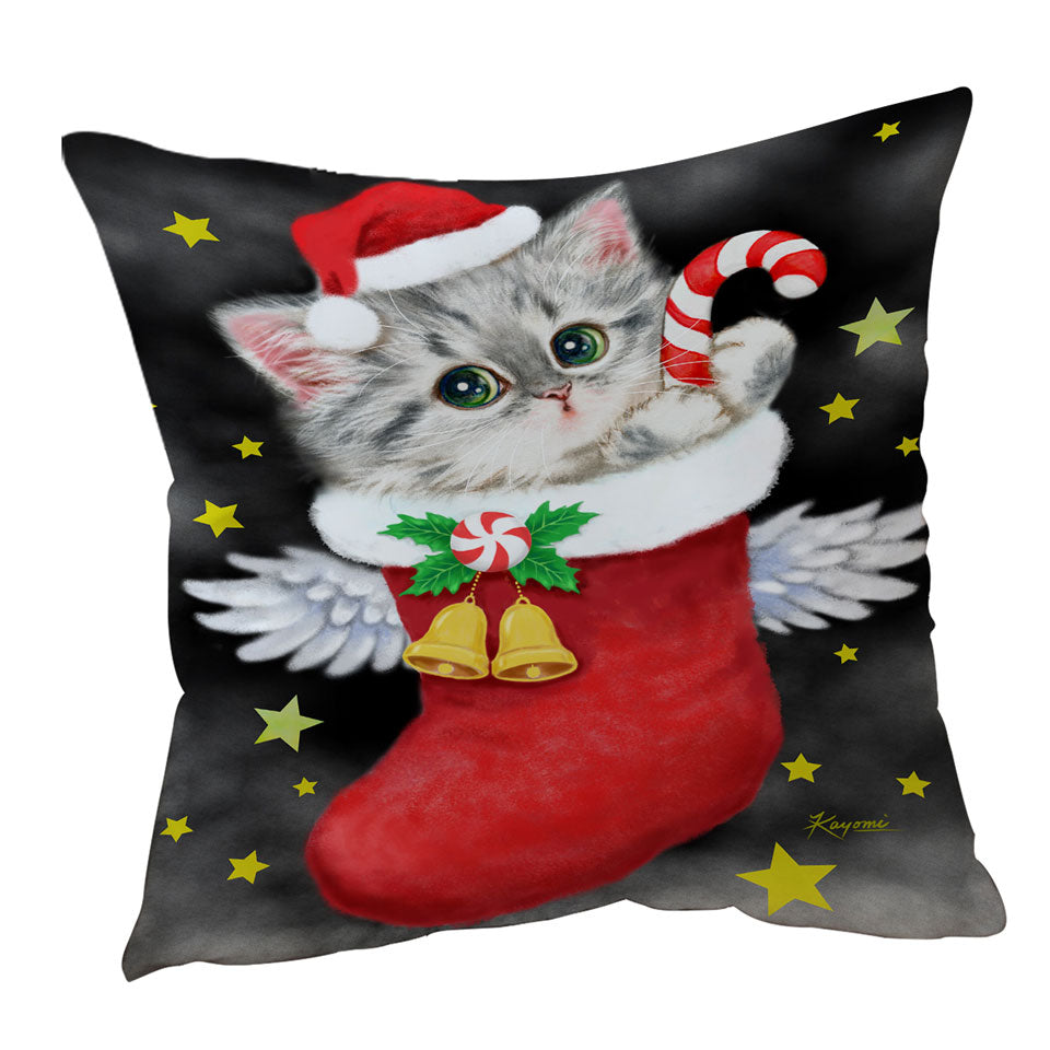 Christmas Sofa Pillows Cute Grey Kitty in Red Angle Christmas Sock