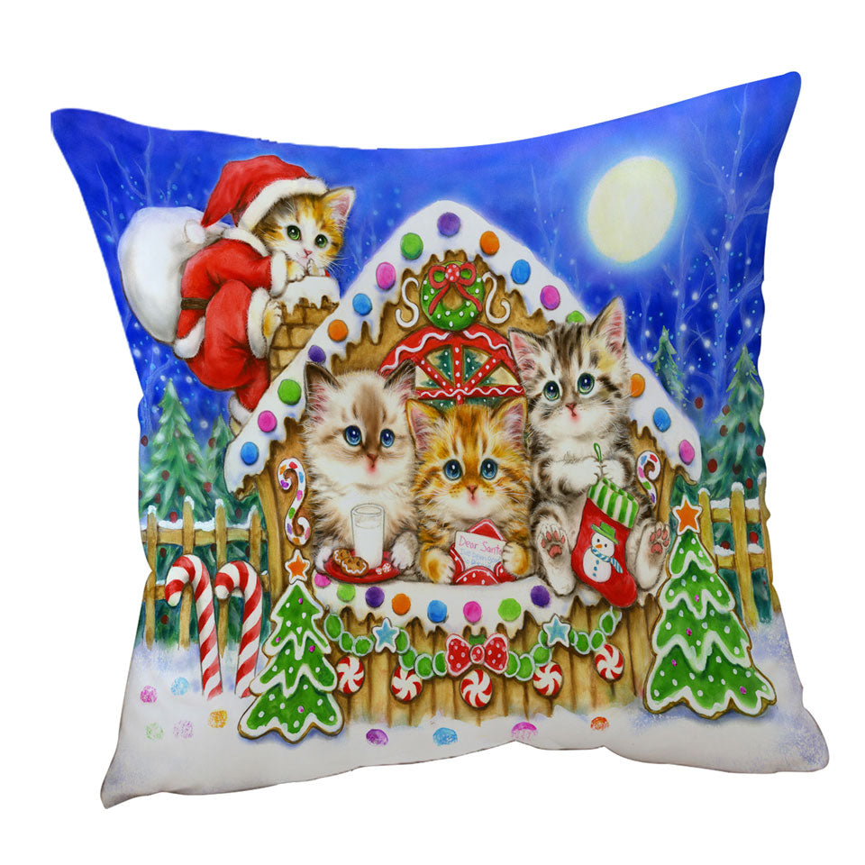 Christmas Sofa Pillows and Cushions Cats Cute Gingerbread House for Kittens