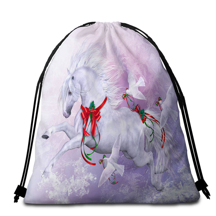 Christmas Spirit Beach Bags and Towels Horse and Doves the Snow Dance