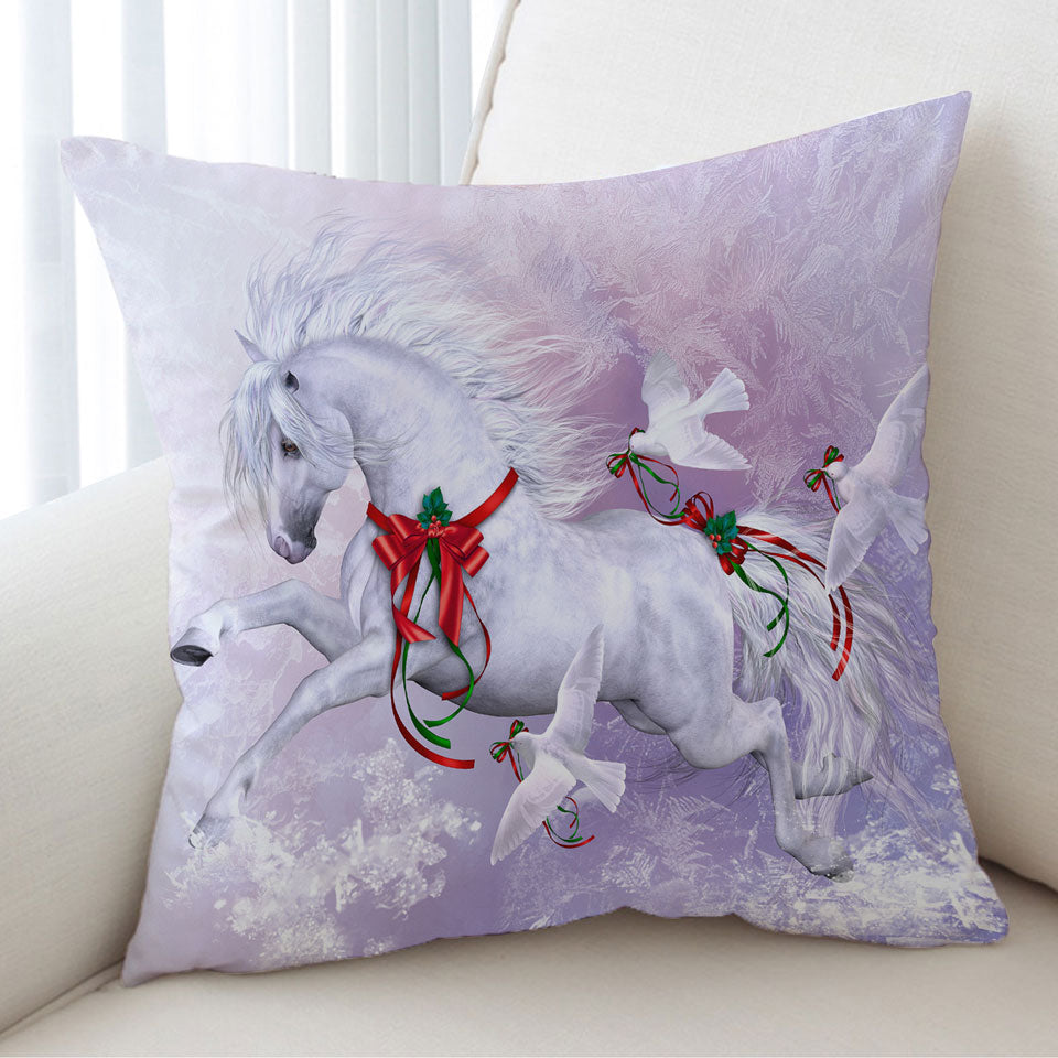 Christmas Spirit Cushion Covers Horse and Doves the Snow Dance