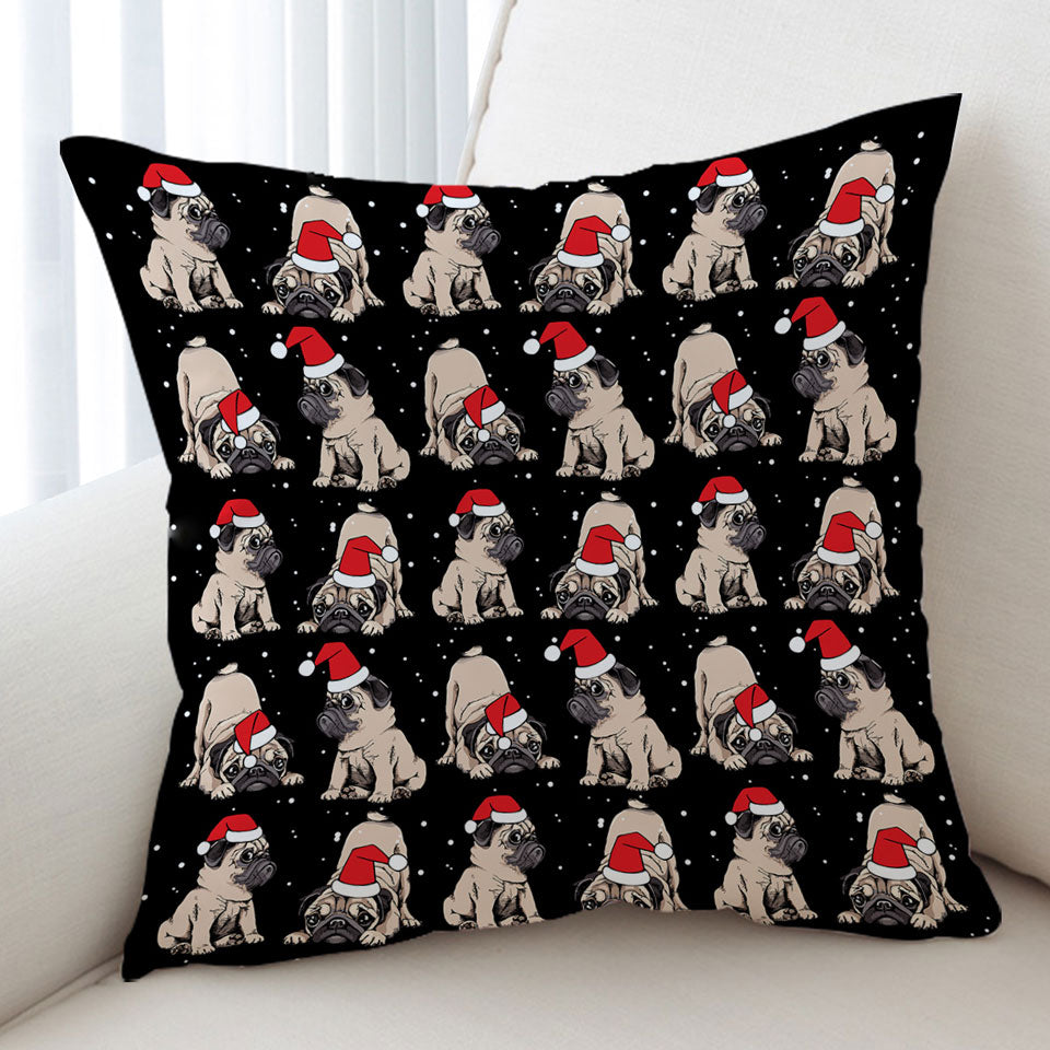 Christmas Spirit Decorative Cushions with Cute Pug Dog