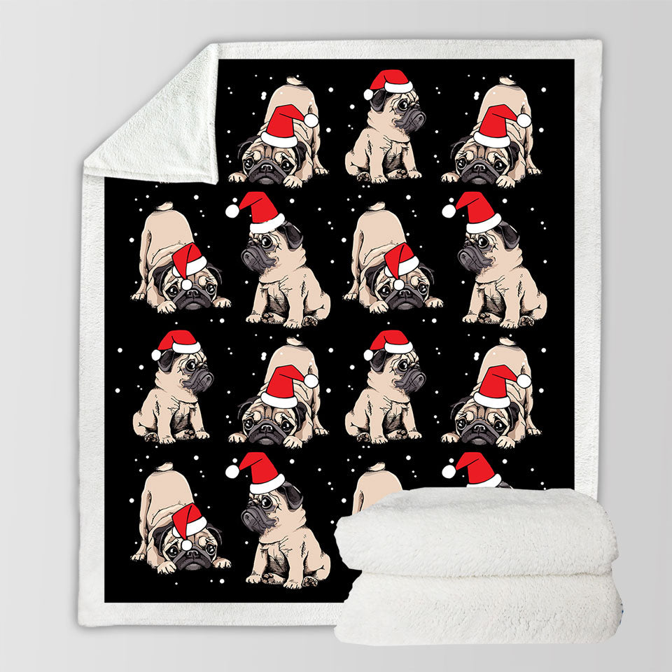 Christmas Spirit Fleece Blankets with Cute Pug Dog