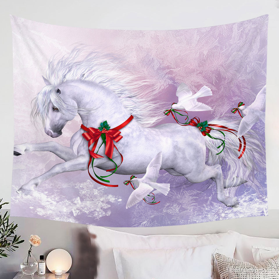 Christmas-Spirit-Tapestry-Wall-Decor-Horse-and-Doves-the-Snow-Dance
