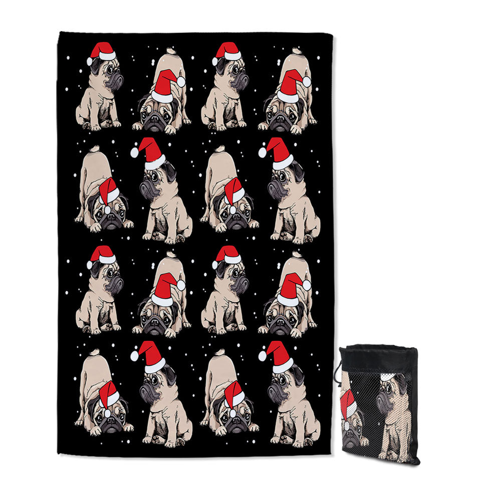 Christmas Spirit Thin Beach Towels with Cute Pug Dog