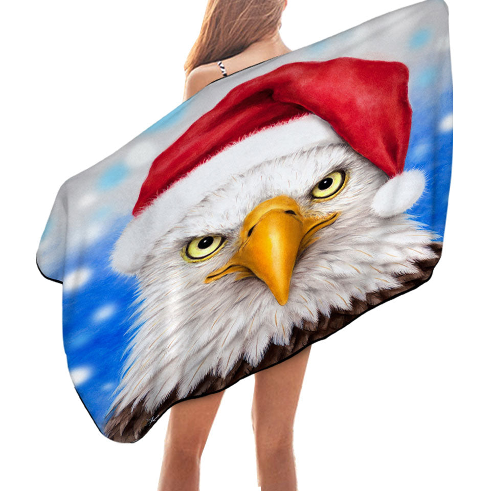 Christmas Swims Towel Cool Funny Wild Animal Art Eagle Santa Beach Towel