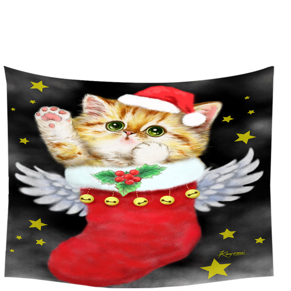 Christmas Tapestries and Decor Cute Ginger Kitty in Red Angle Christmas Sock