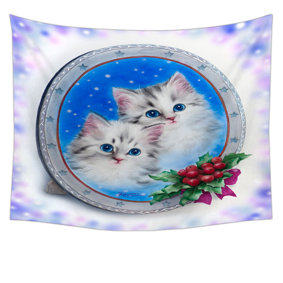 Christmas Tapestry Wall Decor Design Cute Kittens Holiday Portrait