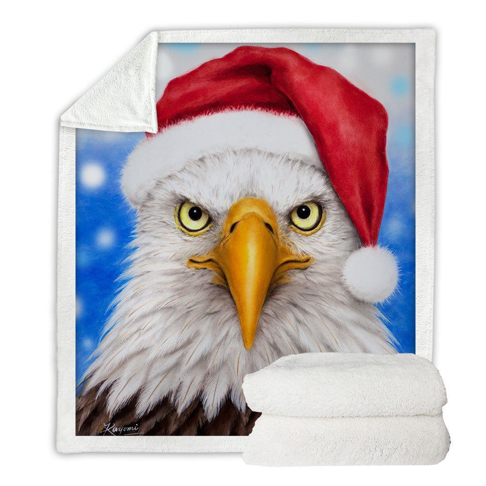 Christmas Throw Blankets with Cool Funny Wild Animal Art Eagle Santa