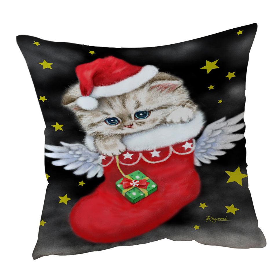 Christmas Throw Pillows Adorable Tabby Kitty in Red Angle Christmas Sock Cushion Cover