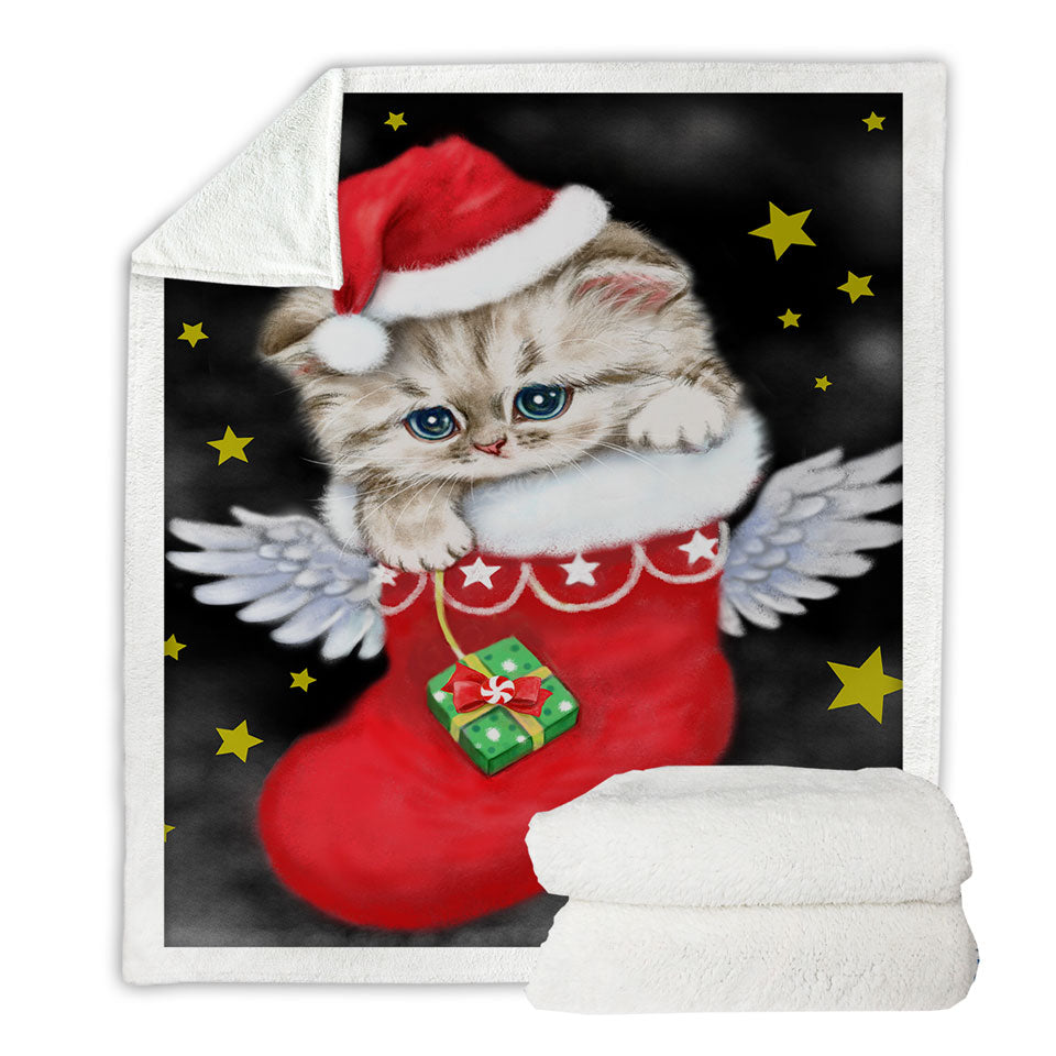 Christmas Throws Adorable Tabby Kitty in Red Angle Christmas Sock