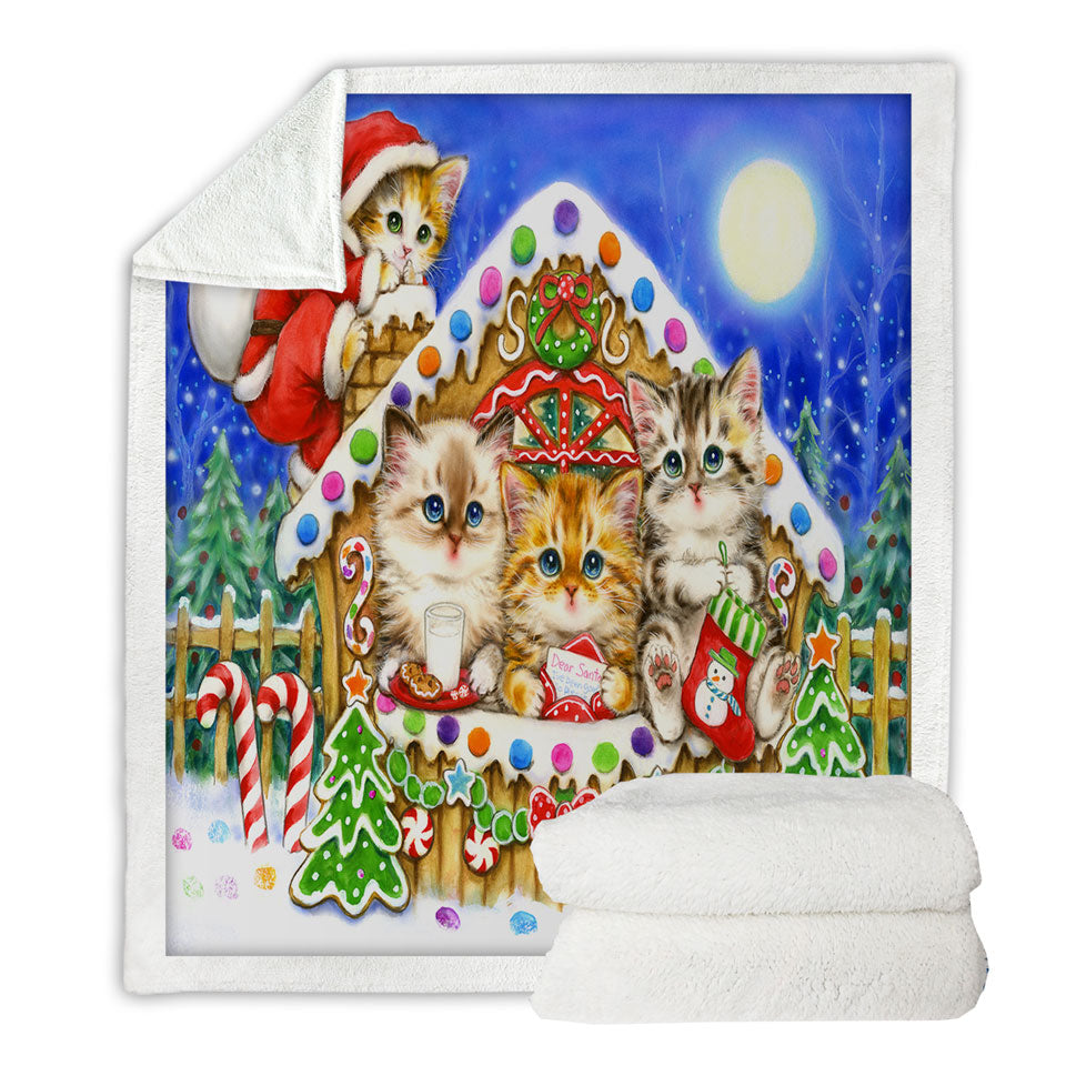 Christmas Throws Cats Cute Gingerbread House for Kittens