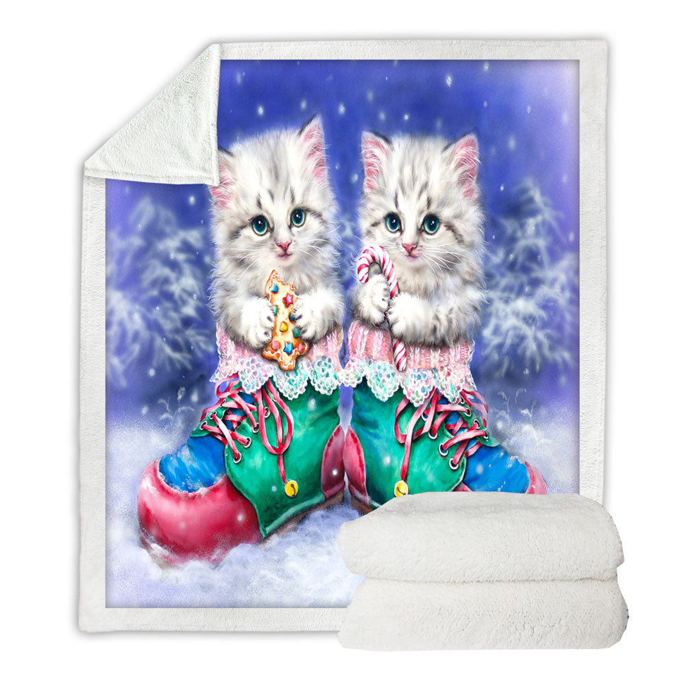 Christmas Throws Winter Boots with Cute Grey Kittens
