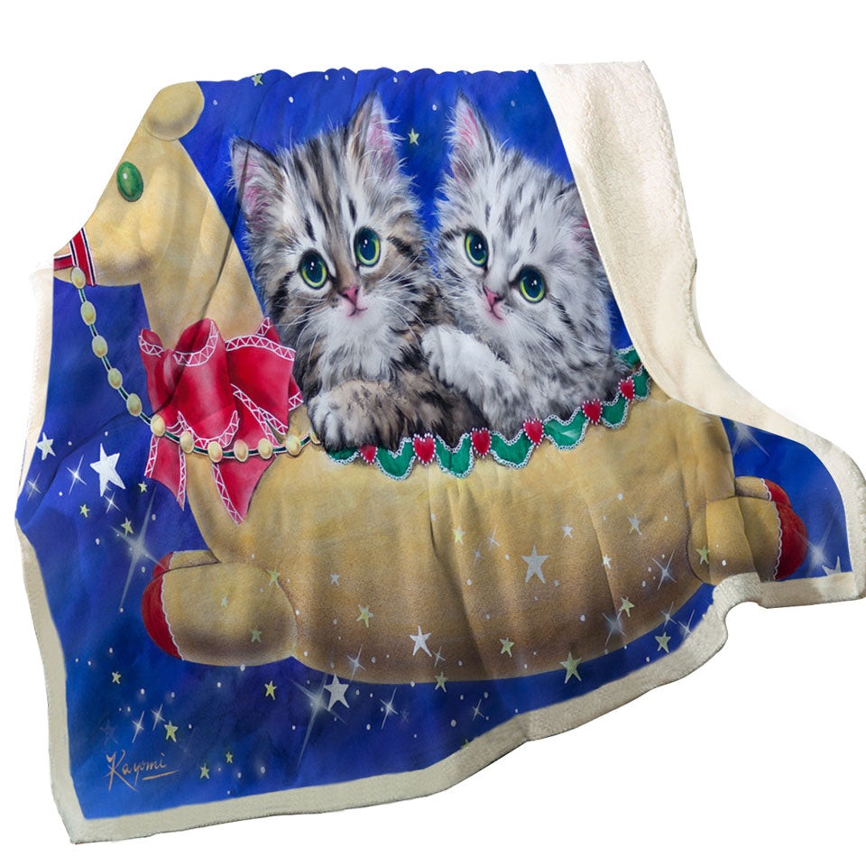 Christmas Throws with Reindeer Ride Kitty Cats