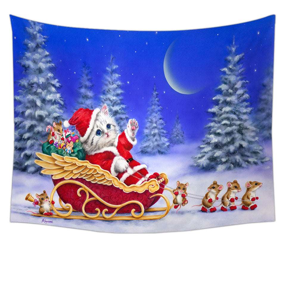 Christmas Wall Decor Cats Kitten Santa and Mice Helpers