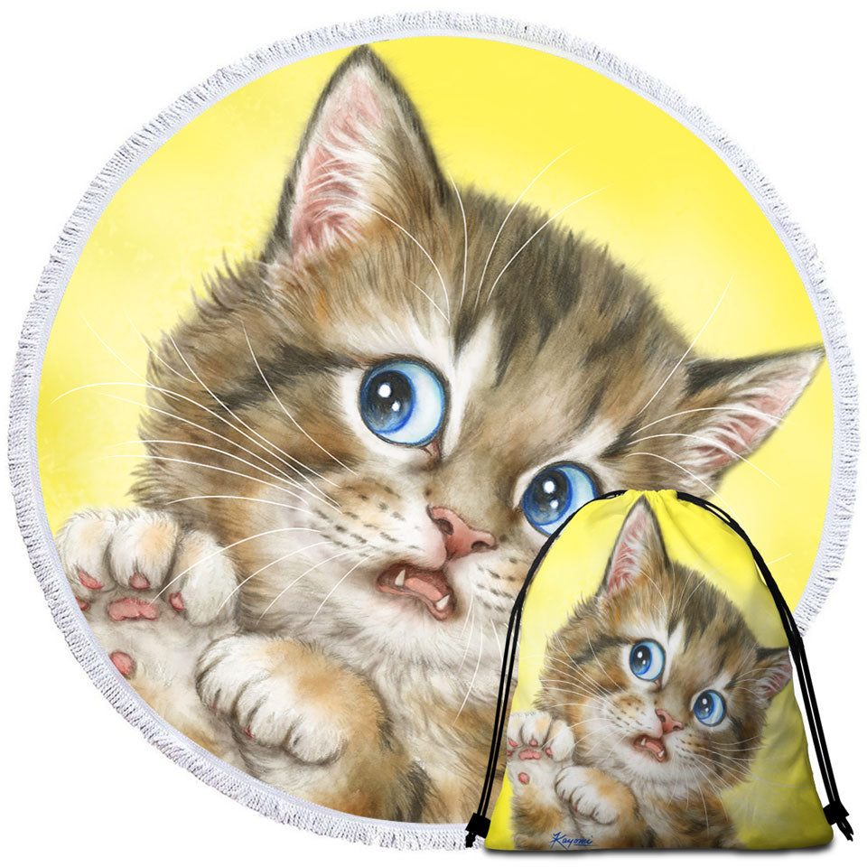 Circle Beach Towel Designs for Kids Adorable Tabby Kitty Cat