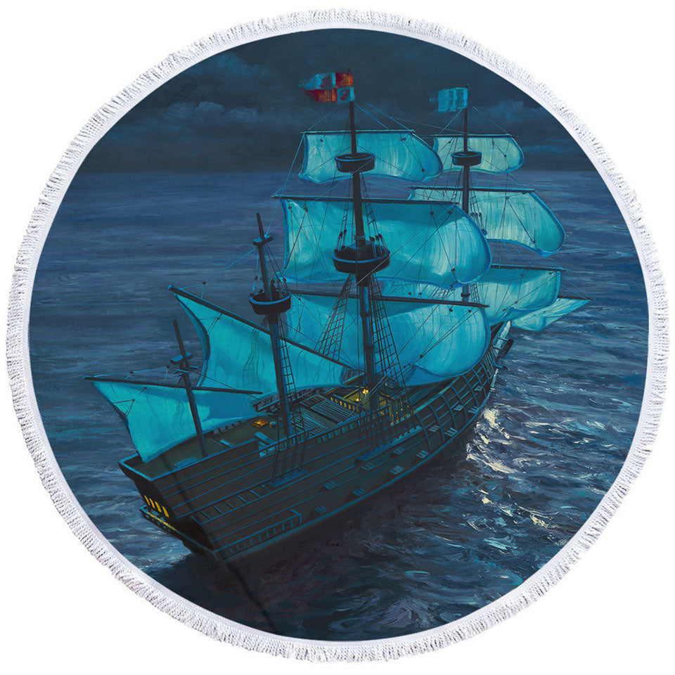 Circle Beach Towels with Sailing Ship Moonlight Voyage