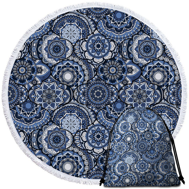 Circle Towel with Blue Oriental Mandalas