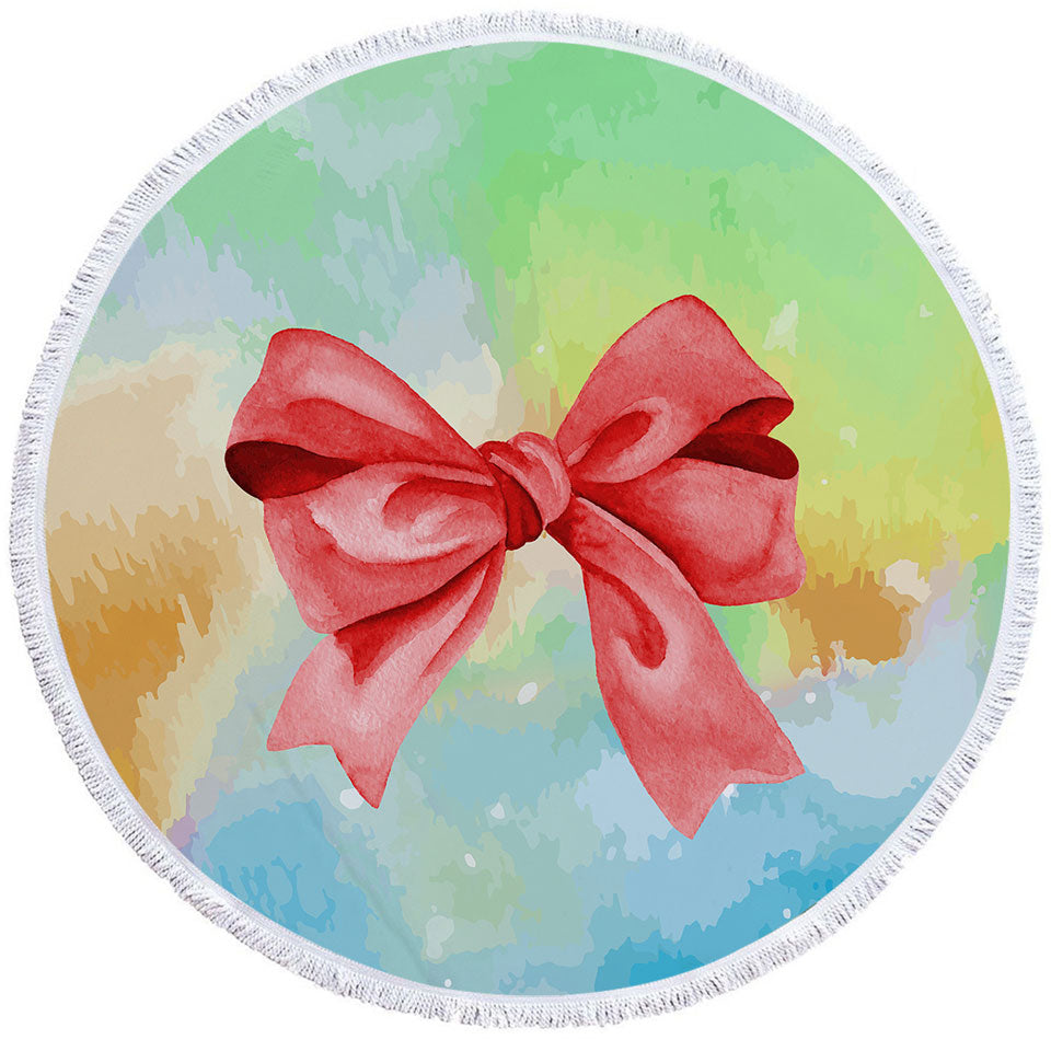 Circle Towel with Red Ribbon over Pastel Colors