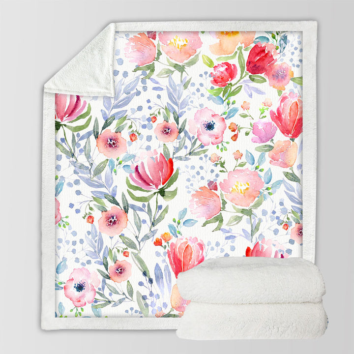 Classic Red Flowers Fleece Blankets