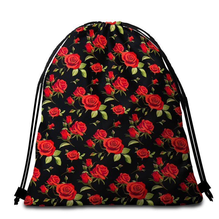 Classic Red Roses Packable Beach Towel
