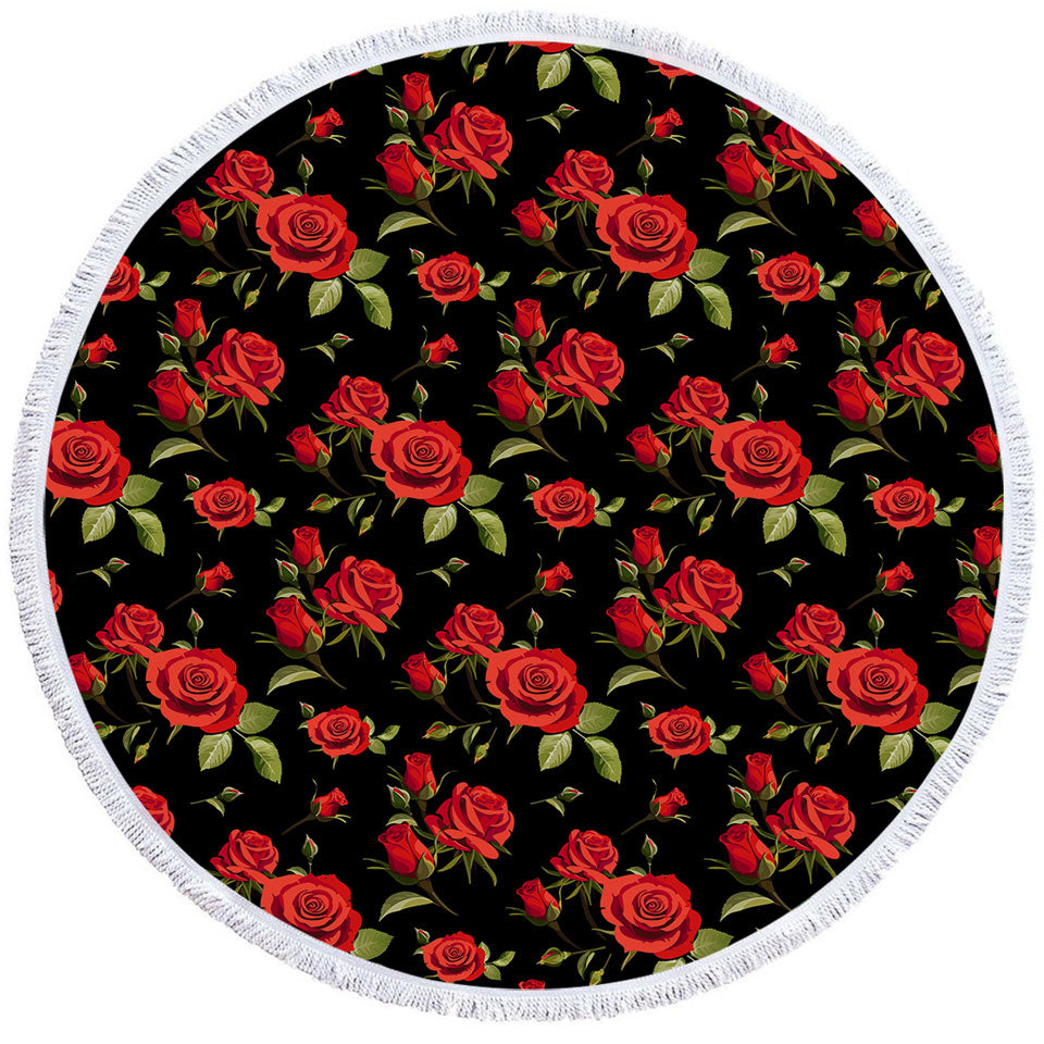 Classic Red Roses Round Beach Towel