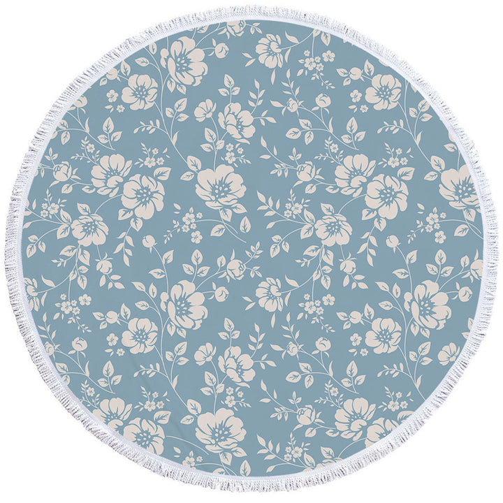 Classic Vintage Off White Beach Towels Floral over Blue
