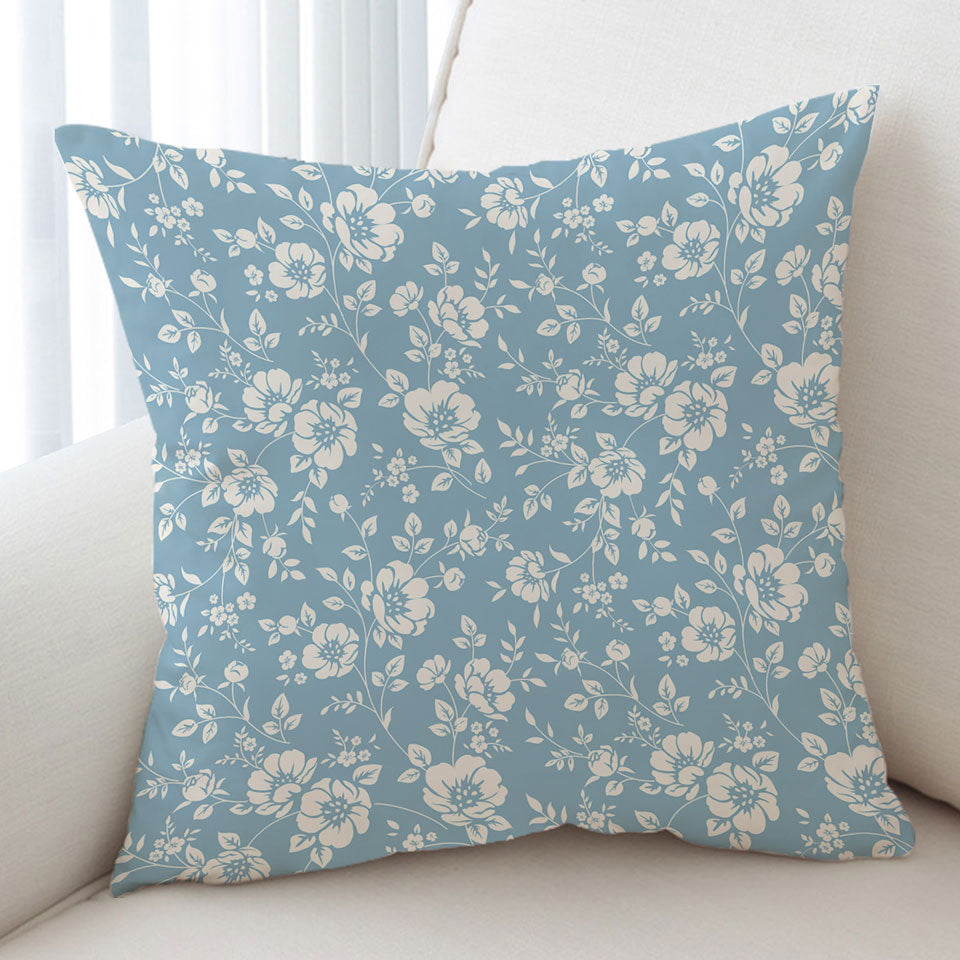 Classic Vintage Off White Cushion Covers Floral over Blue