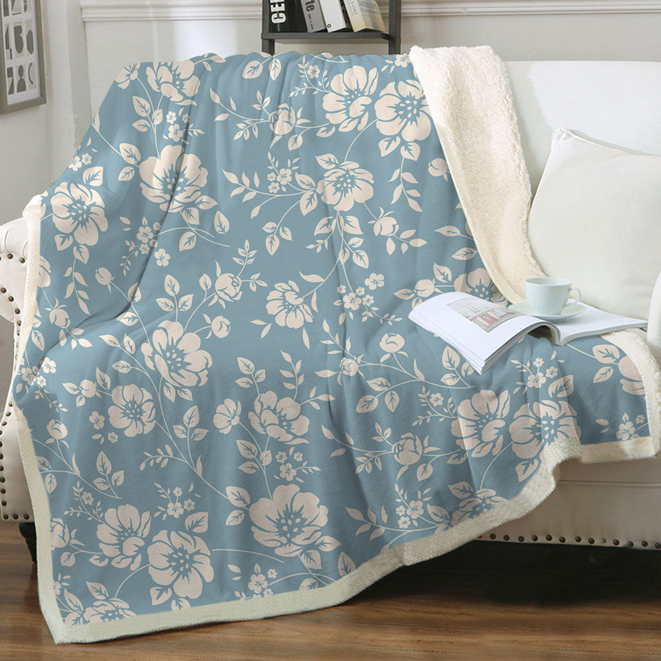Classic Vintage Off White Decorative Throws Floral over Blue