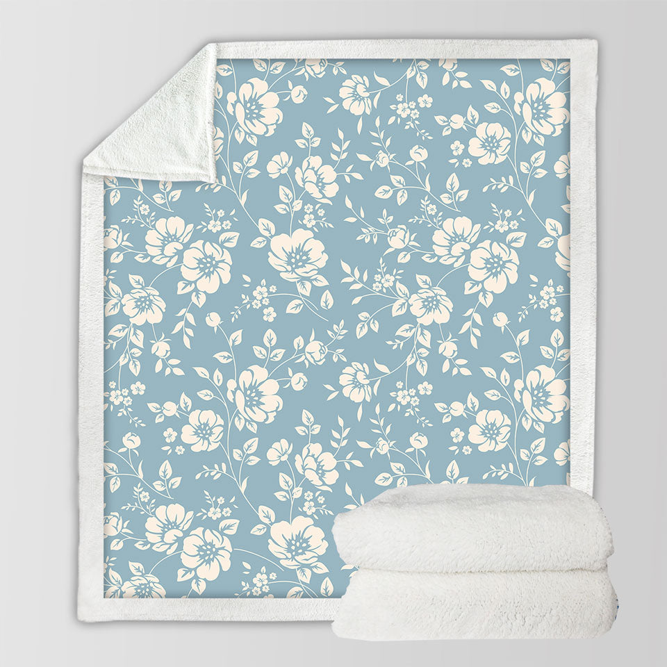 Classic Vintage Off White Sofa Blankets Floral over Blue