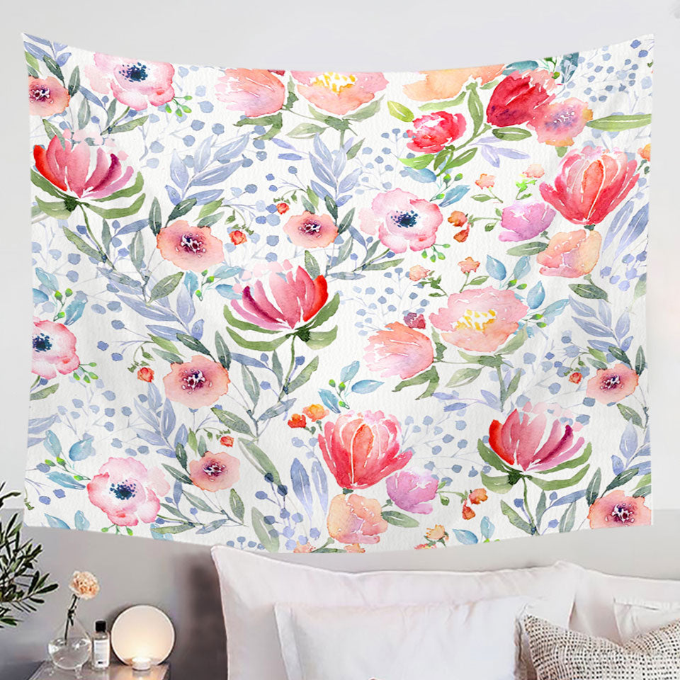 Classic Wall Decor Tapestry with Red Flowers