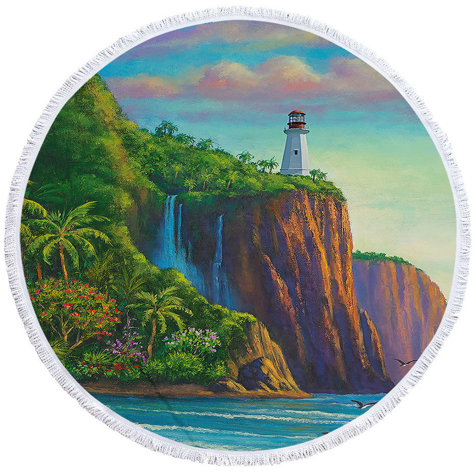 Coastal Art Painting Paradise Lighthouse Big Beach Towels